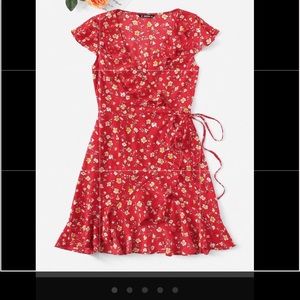 Red Floral Wrap Dress